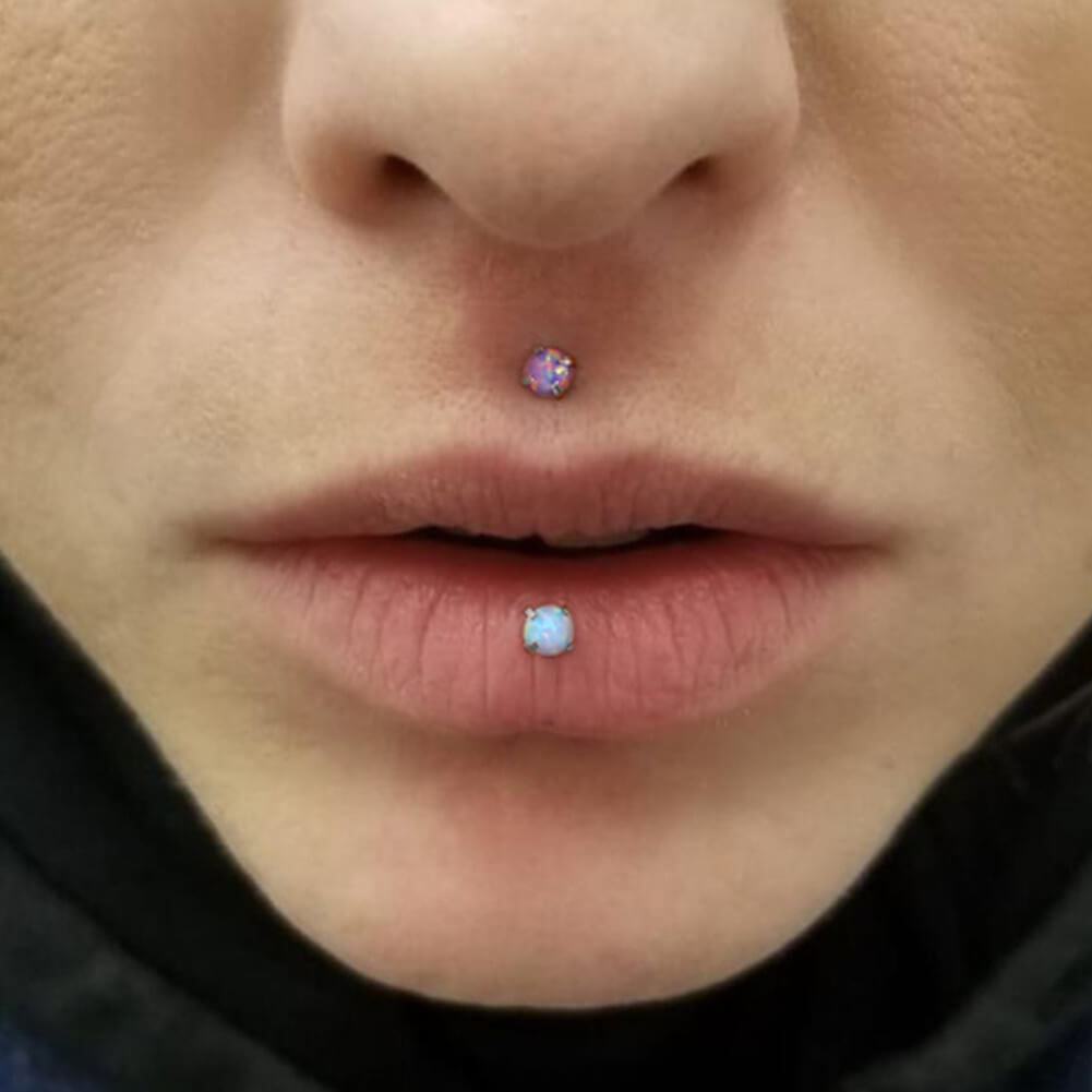 4PCS Opal CZ Internally Threaded Labret Stud