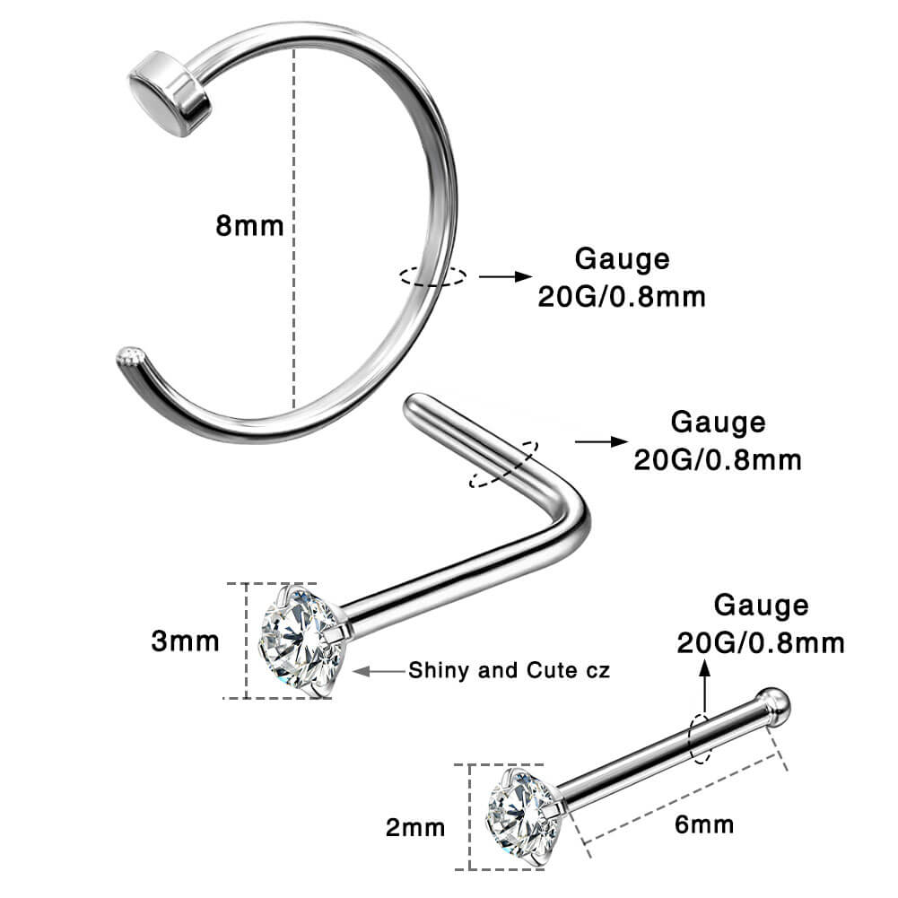 3PCS Titanium Nose Studs Set