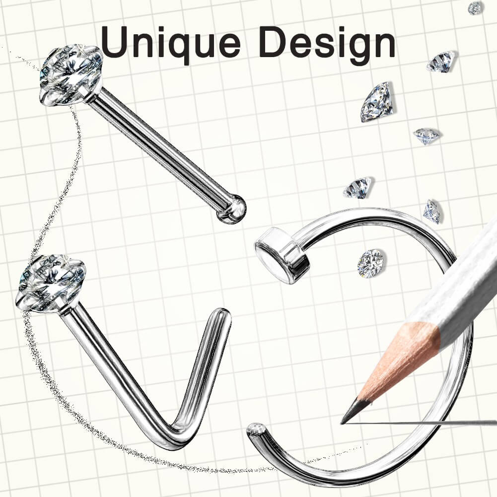 3PCS Titanium Nose Studs Set