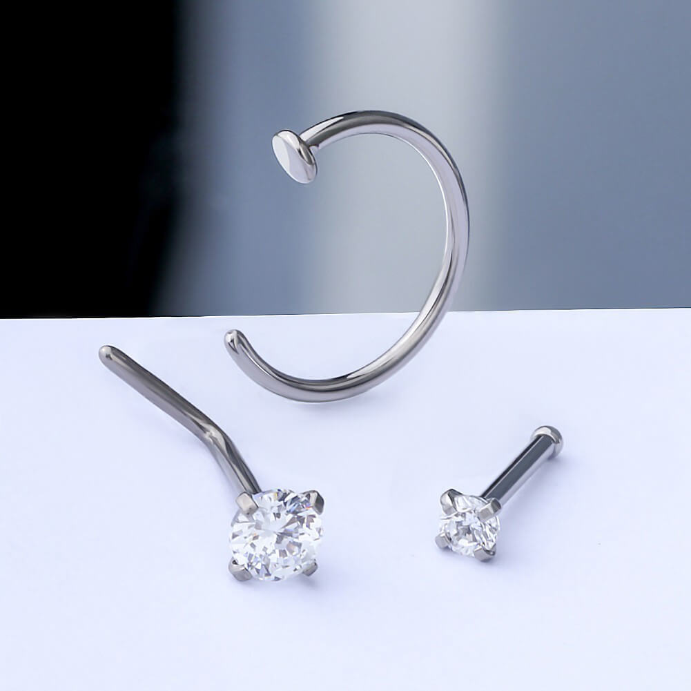 3PCS Titanium Nose Studs Set