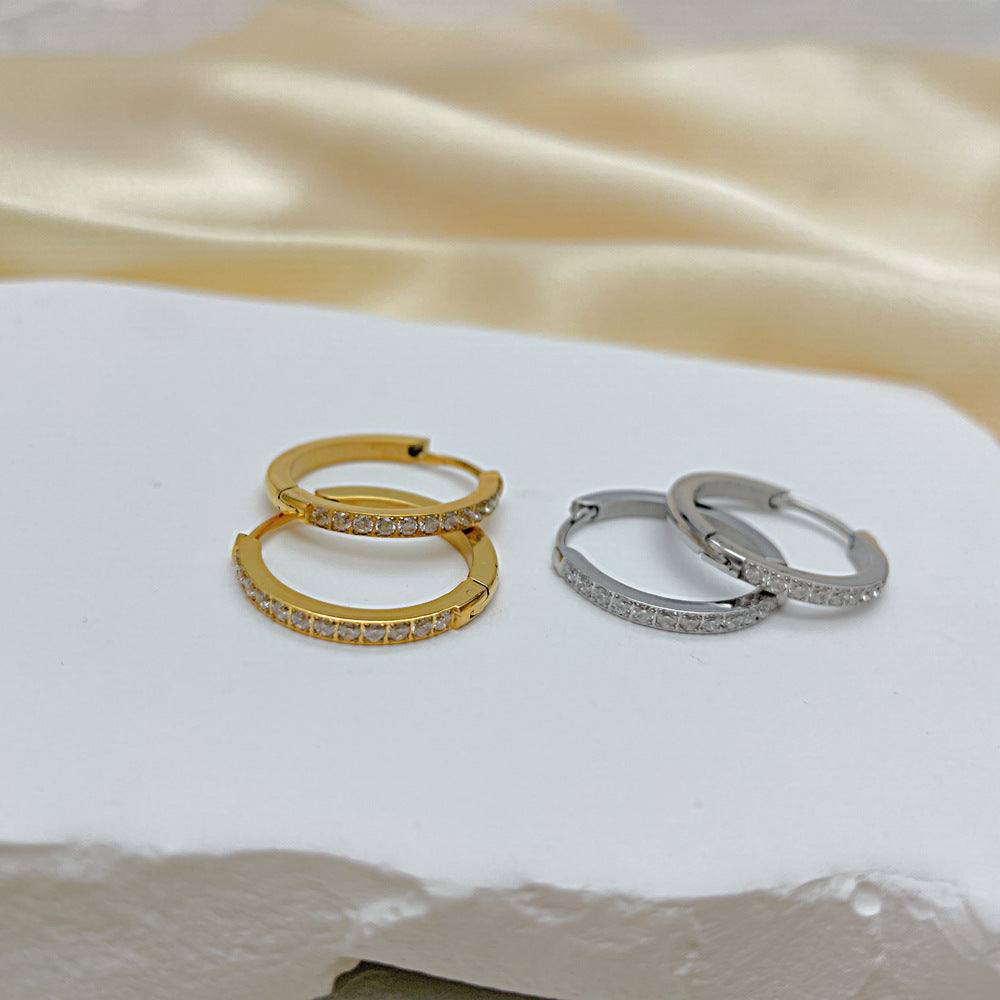 Oufer Stainless Steel Hand Polish CZ Hoop Earring For Women Party Daily Gift