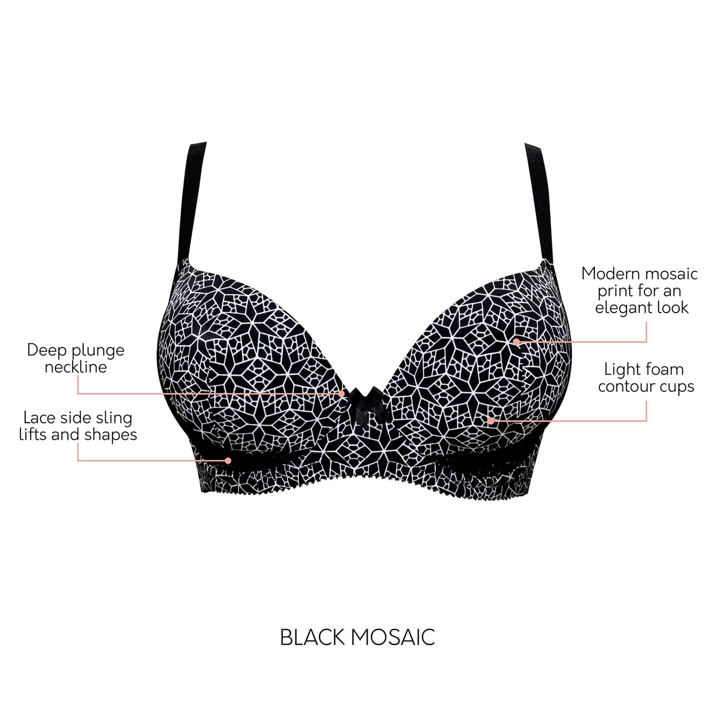 PARFAIT Casey 2801 Women's Wired Padded Plunge Seamless T-shirt Bra - Mosaic Black