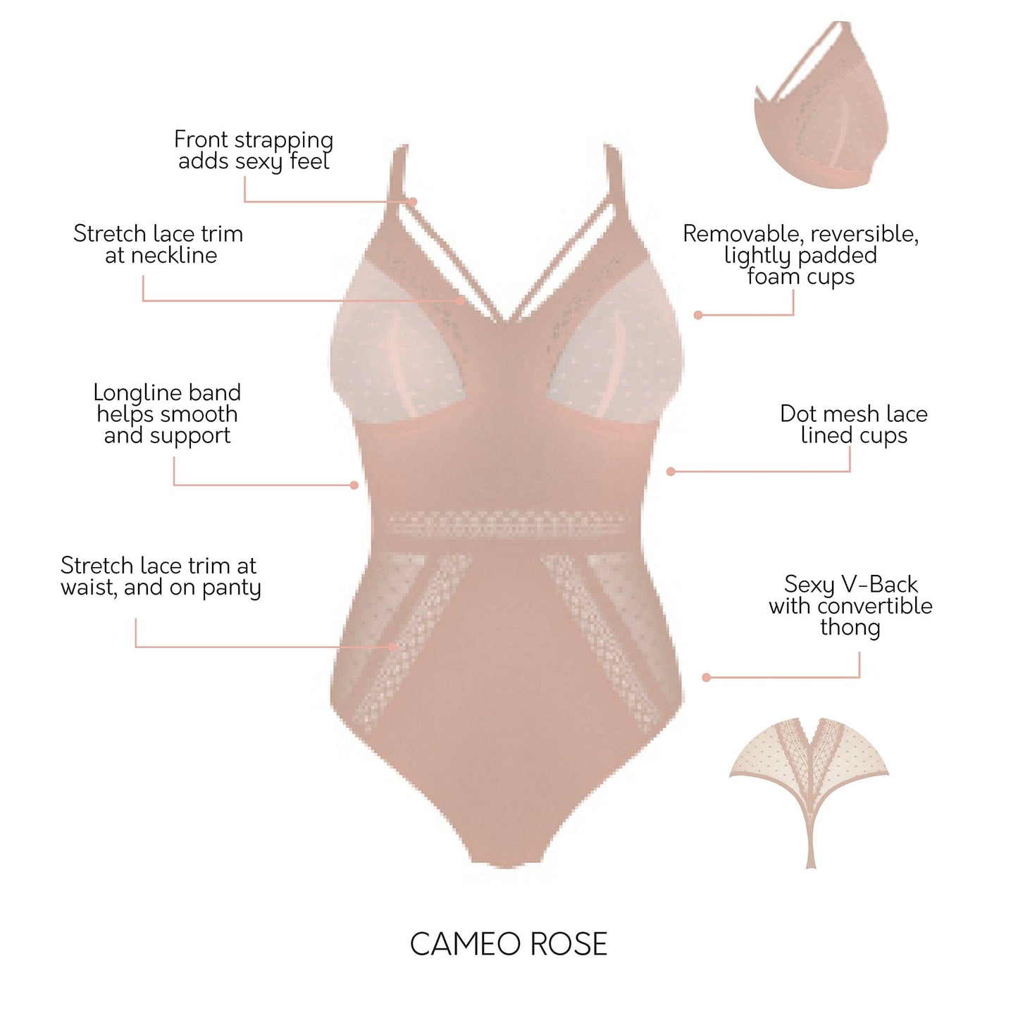 PARFAIT Mia Dot P6017 Women's Sexy Wire-free Bodysuit Lingerie - Cameo Rose