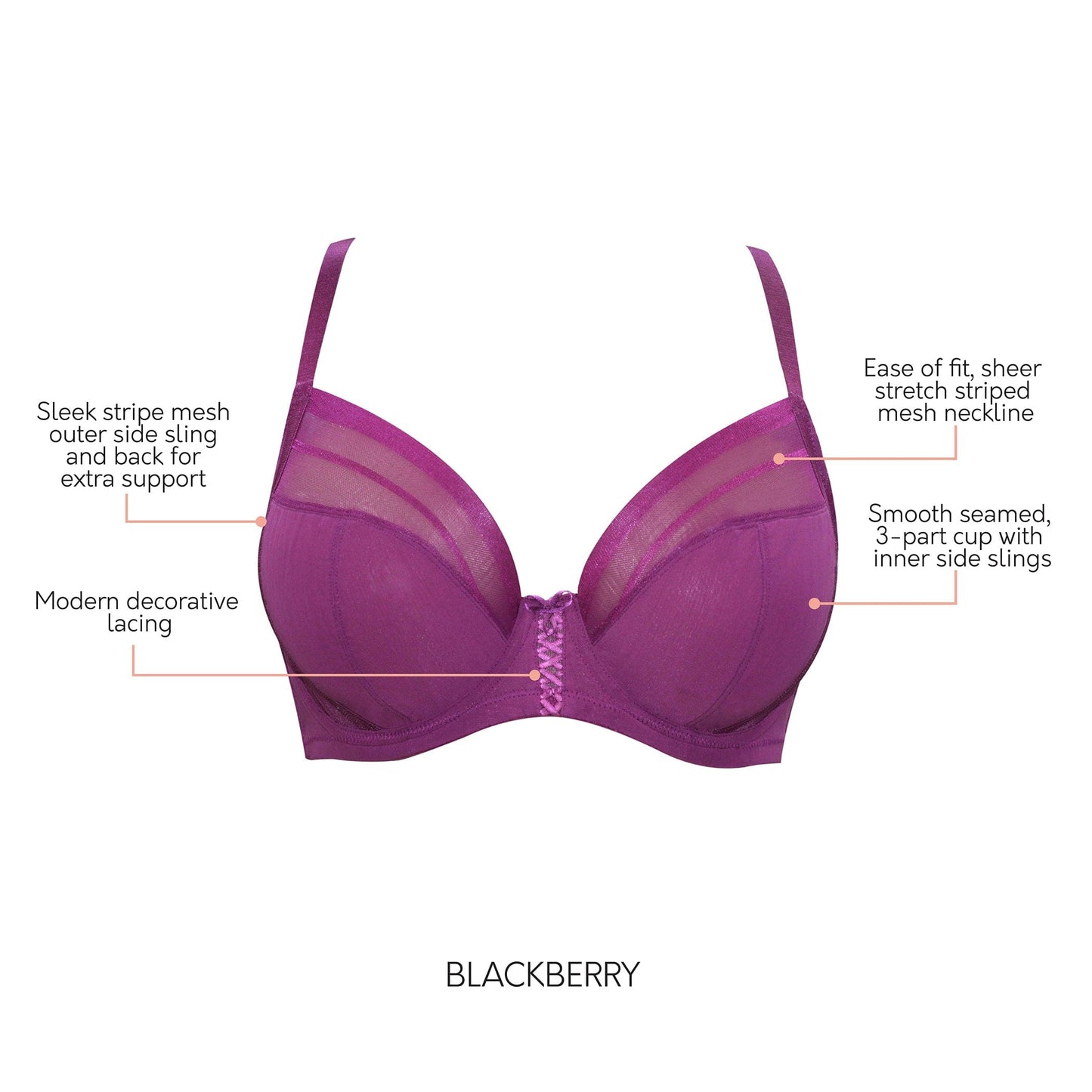 PARFAIT Shea P6062 Women's Full Bust Mesh Plunge Unlined Wired Bra - Blackberry