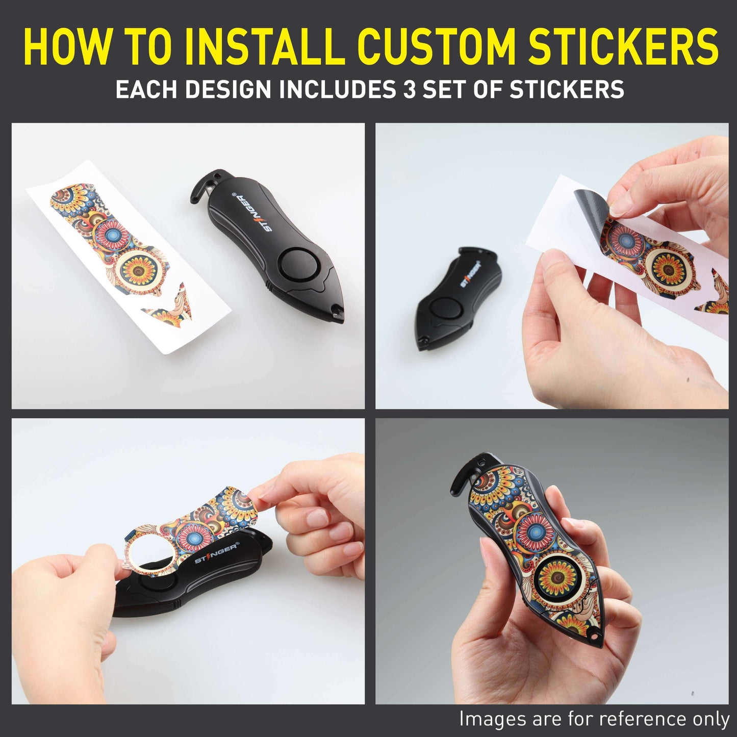 Stinger Personal Safety Alarm Keychain Emergency Tool: Siren Alarm, Seat Belt Cutter, Glass Breaker (Mandala)