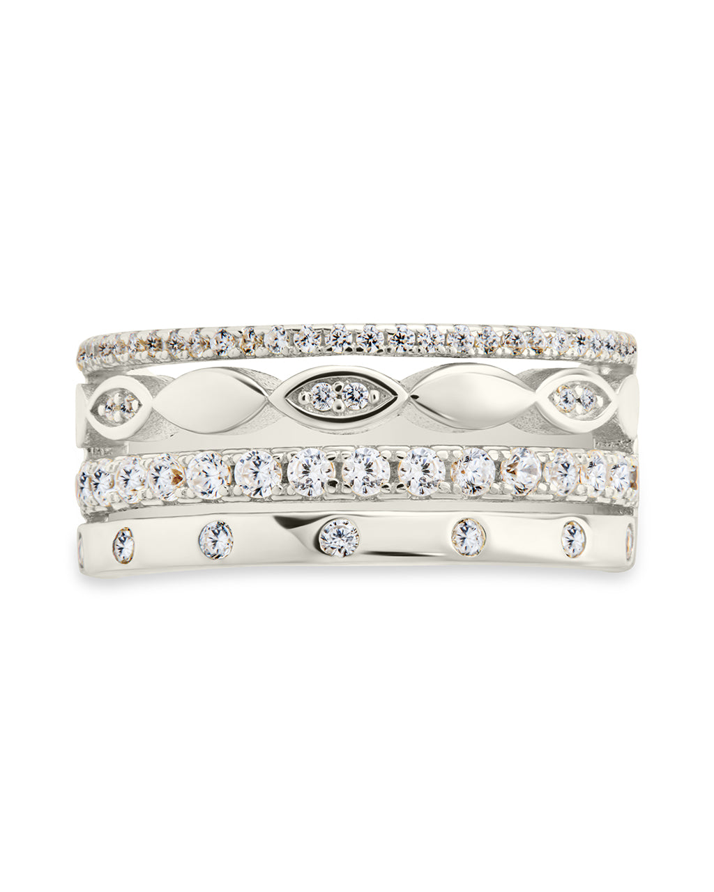 Sterling Silver Clarke CZ Stacked Evil Eye Ring
