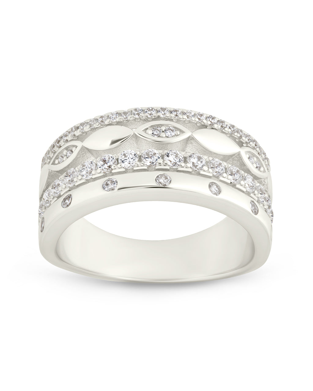 Sterling Silver Clarke CZ Stacked Evil Eye Ring