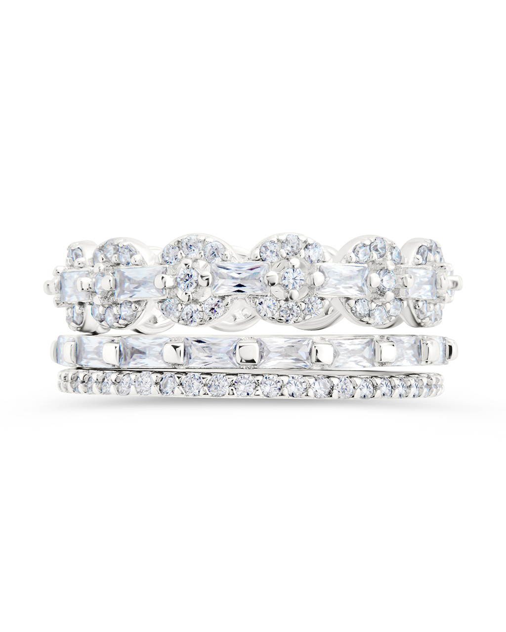 Sterling Silver Melody CZ Bezel Ring Set of 3