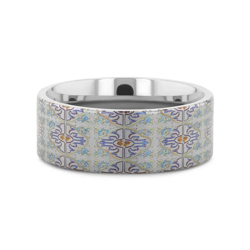 RADIANCE Flat Titanium Ring with Engraved Cross Pattern - 8mm