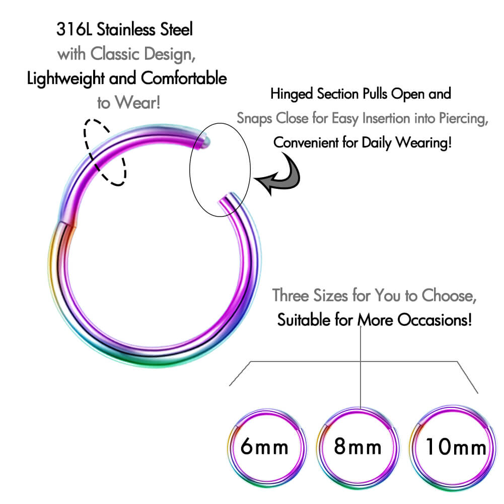 2PCS Rainbow Hinged Segment Cartilage Rings