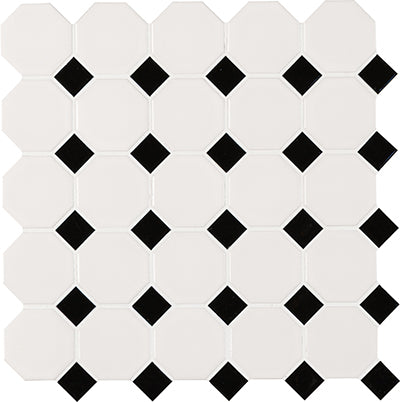 Black and White Octagon 11.61"x11.61" Matte Porcelain Mosaic Tile - MSI Collection