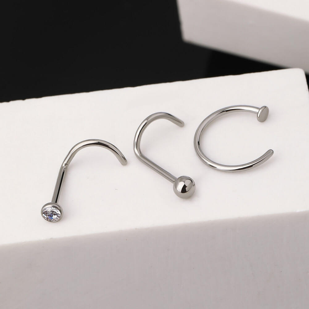 3PCS Titanium Screw Nose Stud Pack