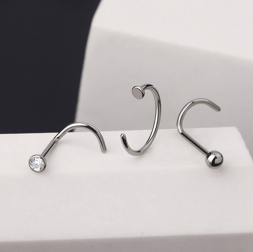 3PCS Titanium Screw Nose Stud Pack