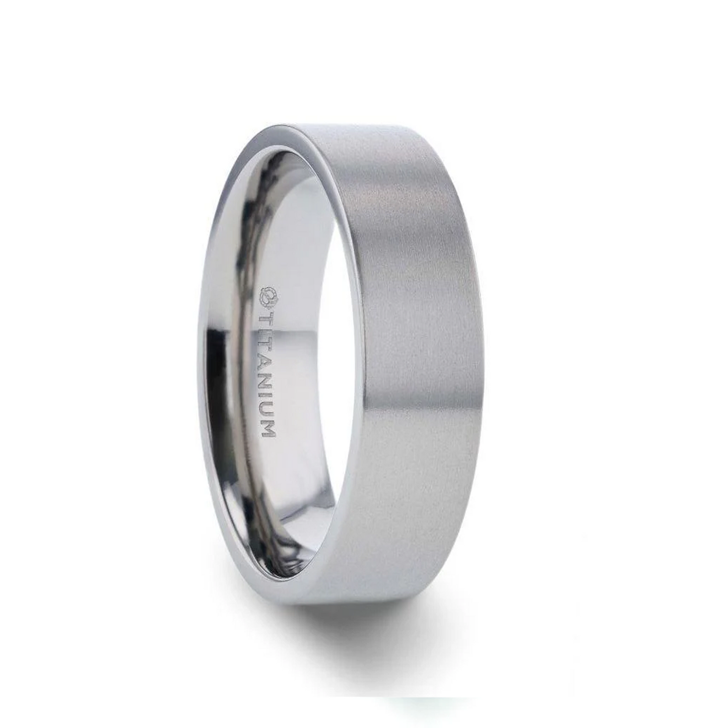 SOLAR Flat Profile Brushed Finish Men’s Titanium Wedding Band – 6mm & 8mm