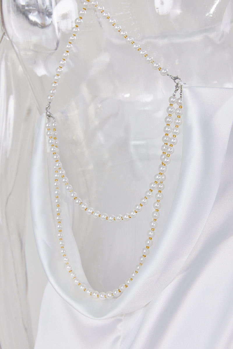 Sexy non-stretch satin backless faux pear decor sling split maxi dress