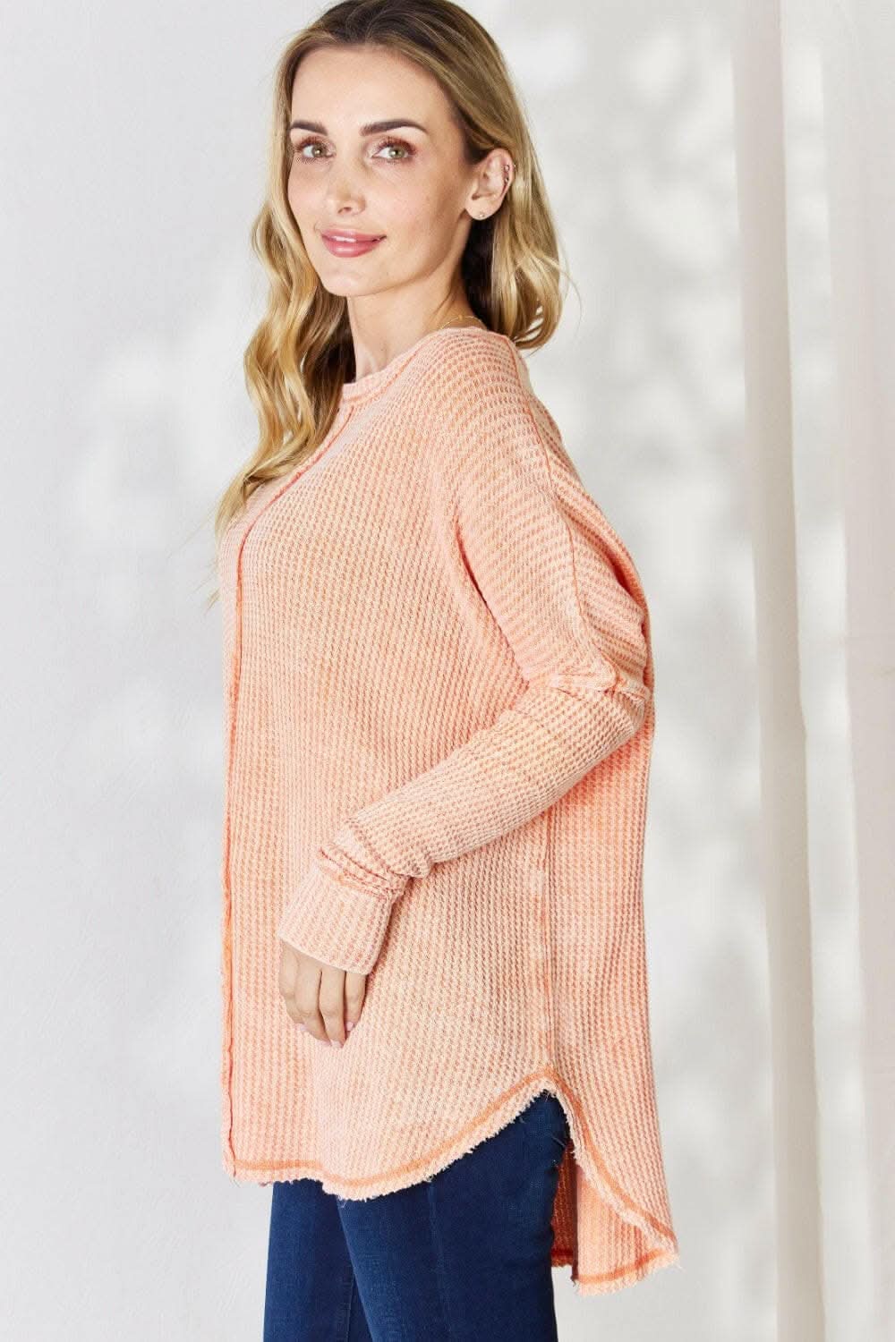 Chic oversized waffle top by Zenana