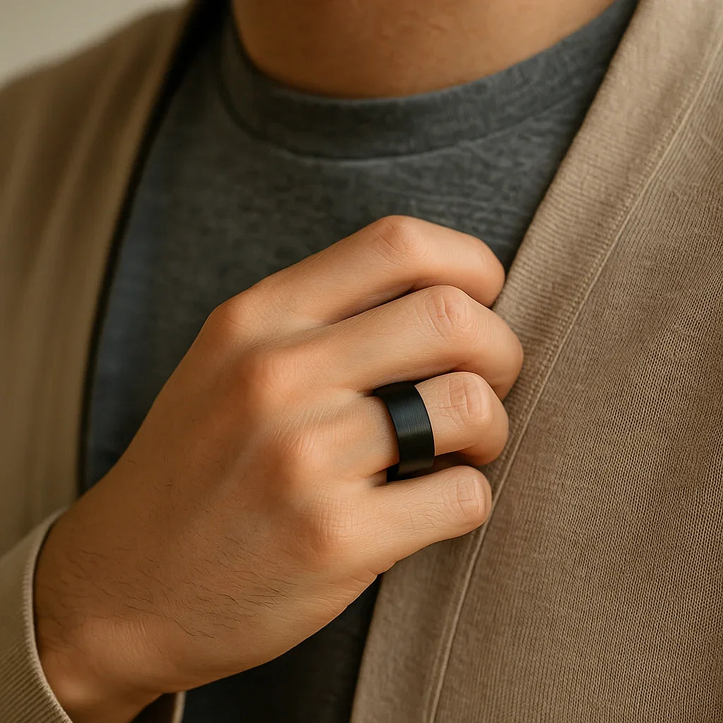 EL PASO Flat Style Black Tungsten Ring with Brushed Finish - 10mm