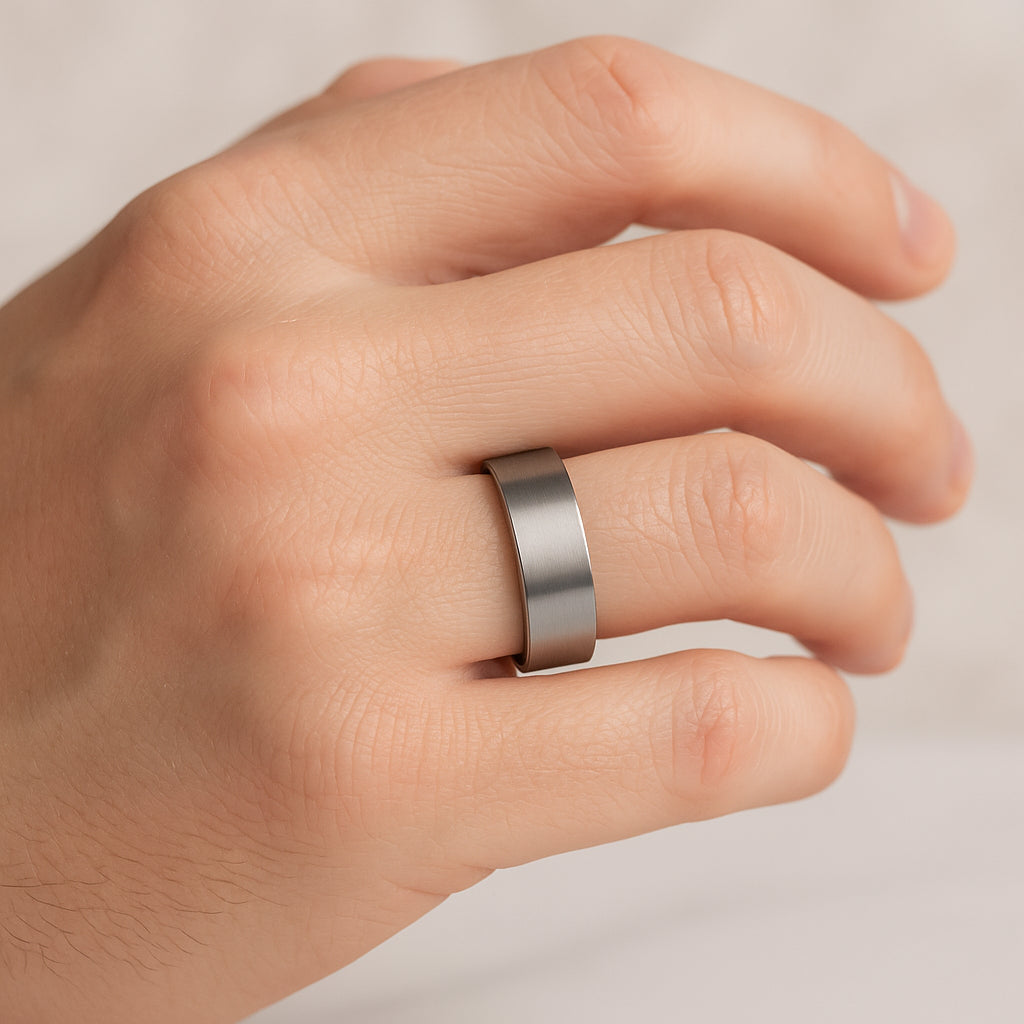 SOLAR Flat Profile Brushed Finish Men’s Titanium Wedding Band – 6mm & 8mm