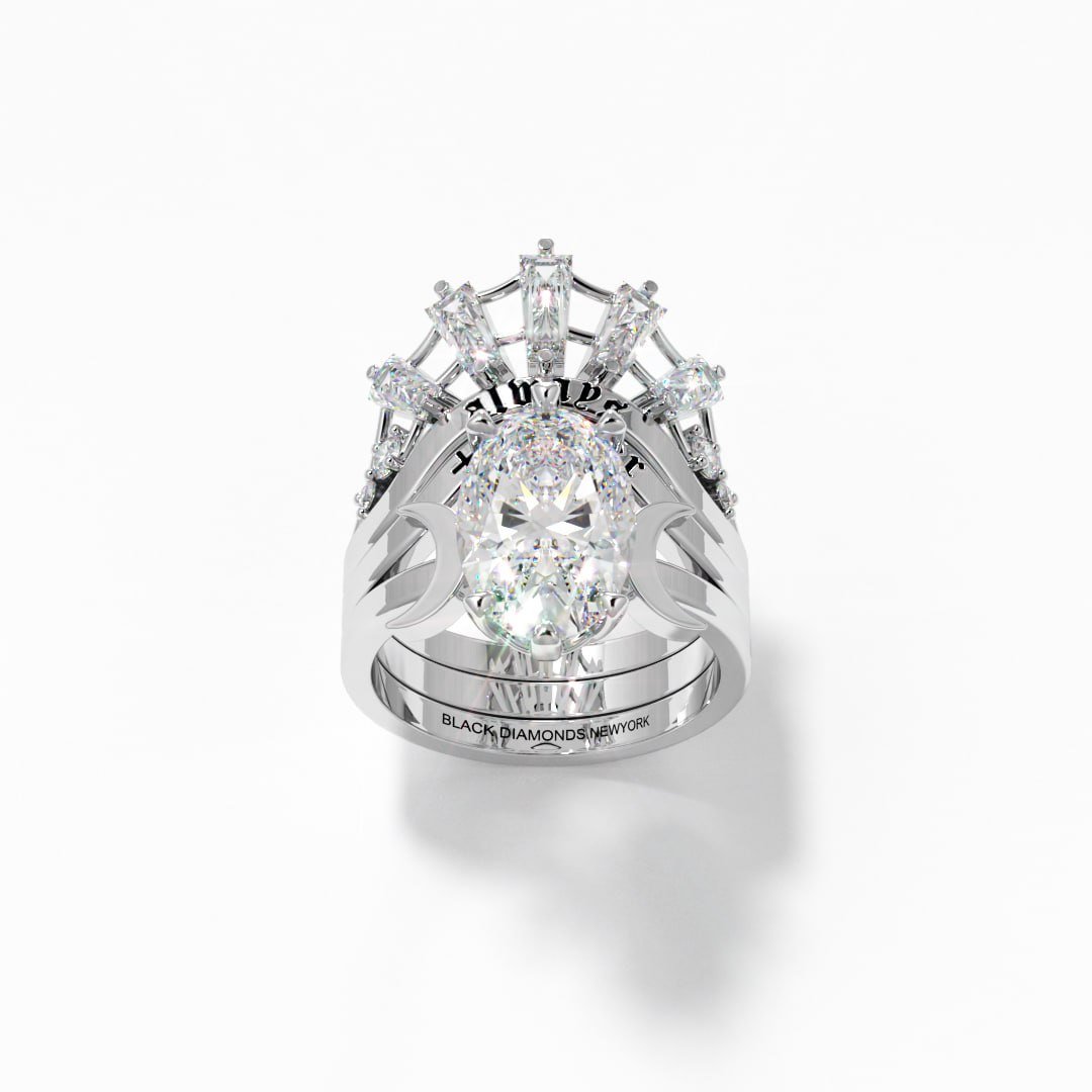 Always and Forever Promise Rings - Oval Cut Diamond Gothic Bridal Set in 14K Rose Gold