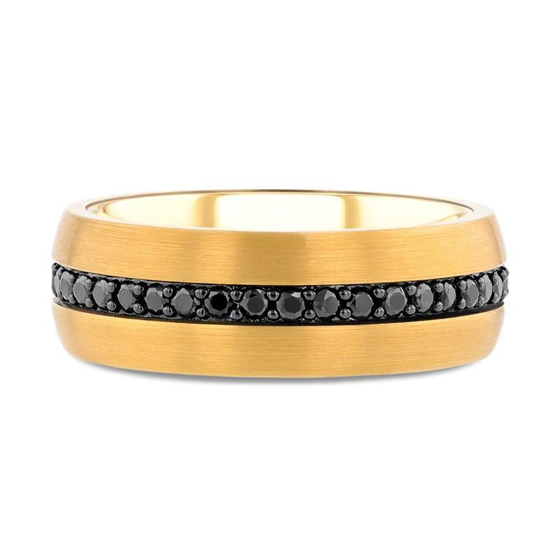 AURYN Gold-Plated Tungsten Ring with Black Sapphires – 8mm