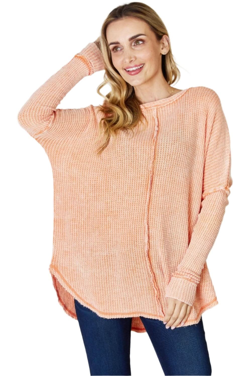 Chic oversized waffle top by Zenana