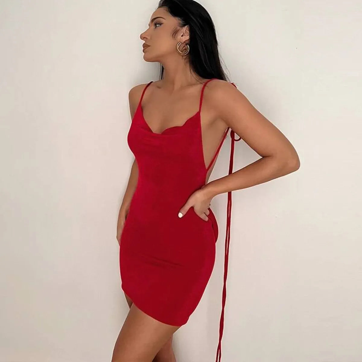 Lace Up Backless Dress