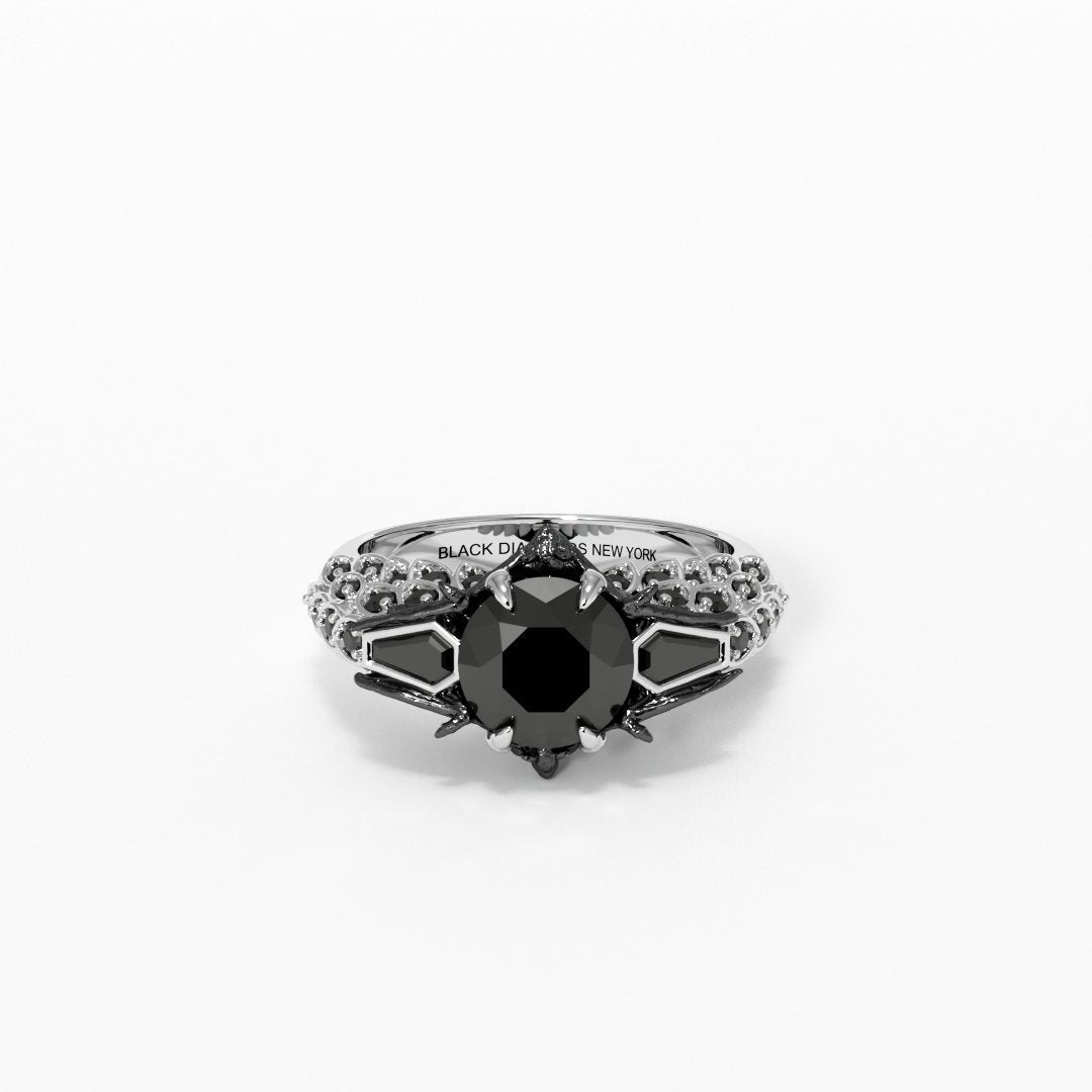 Bat's Kiss Promise Ring- 1.5 Ct Round and Coffin Cut Diamond Gothic Ring