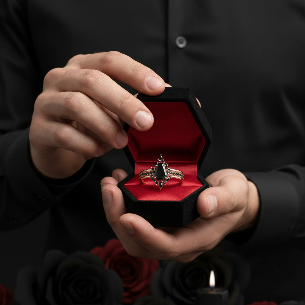 Be Mine Forever- Radiant Coffin Cut Diamond Gothic Wedding Ring