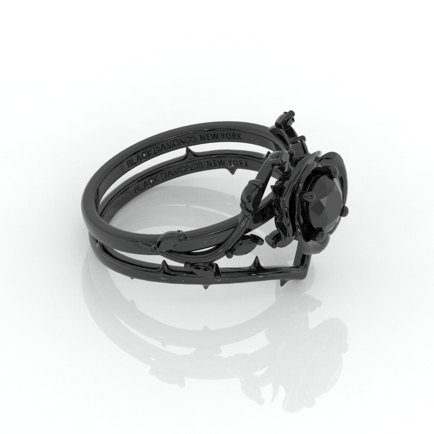 Black Rose- .50ct Round Cut Diamond 14K Gold Modern Goth Engagement Ring