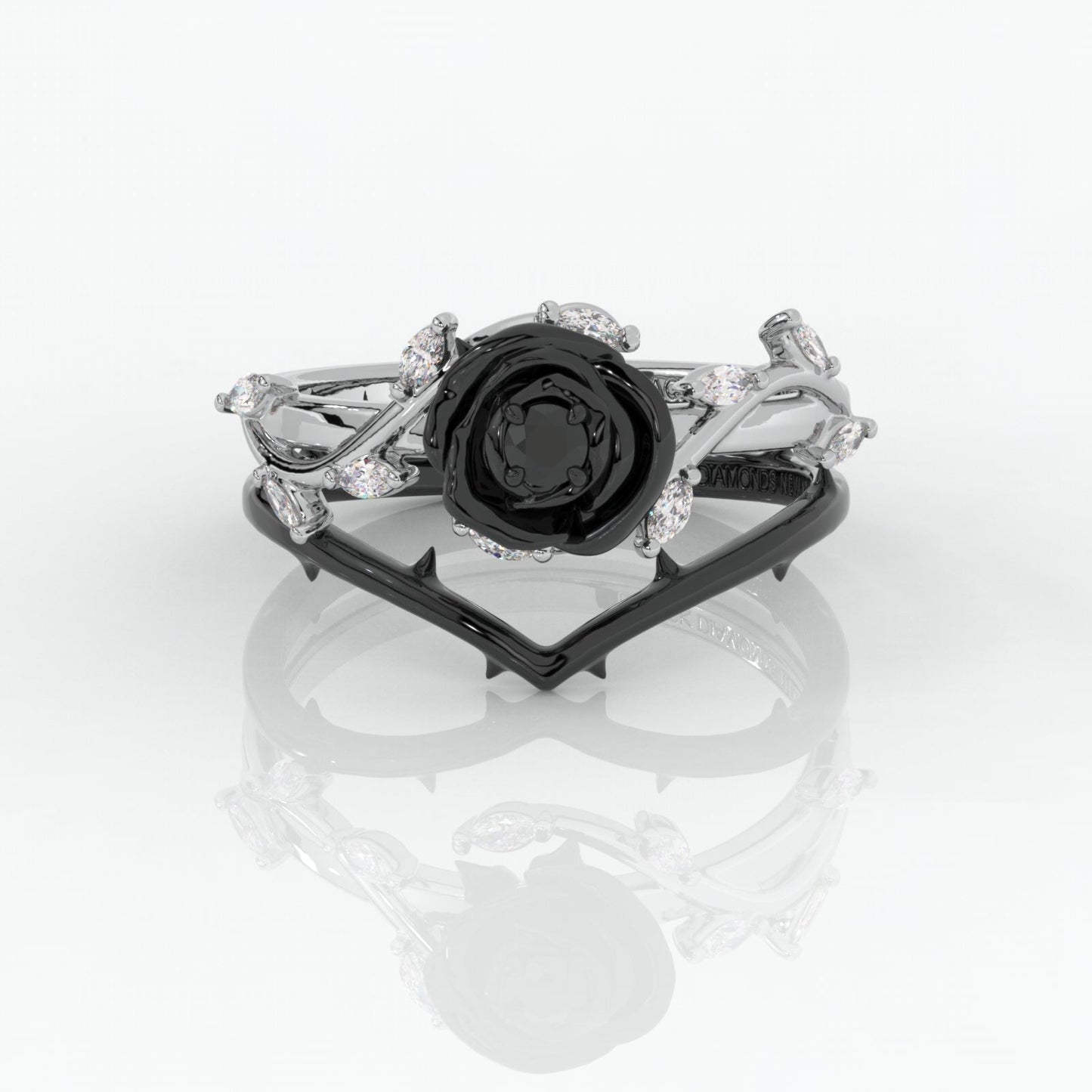 Black Rose- .50ct Round Cut Diamond 14K Gold Modern Goth Engagement Ring