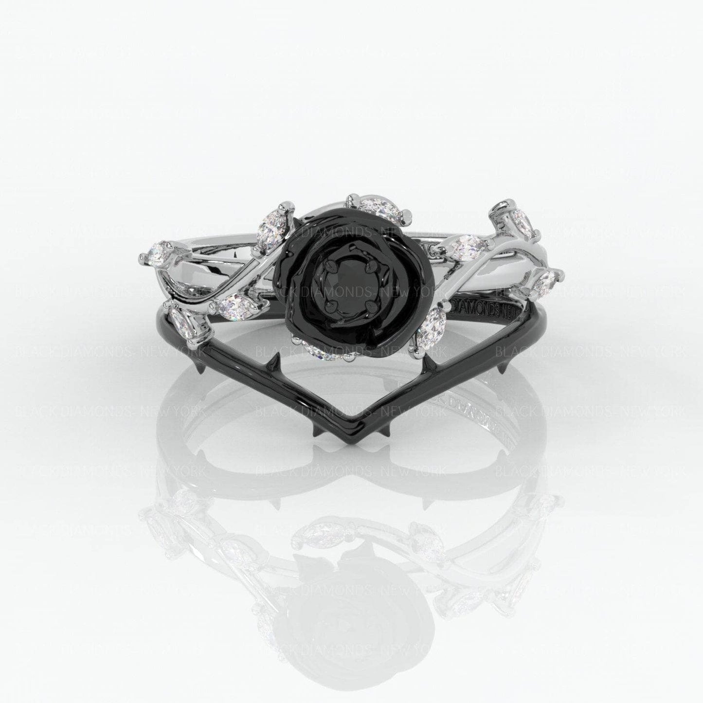 Black Rose- .50ct Round Cut Diamond 14K Gold Modern Goth Engagement Ring