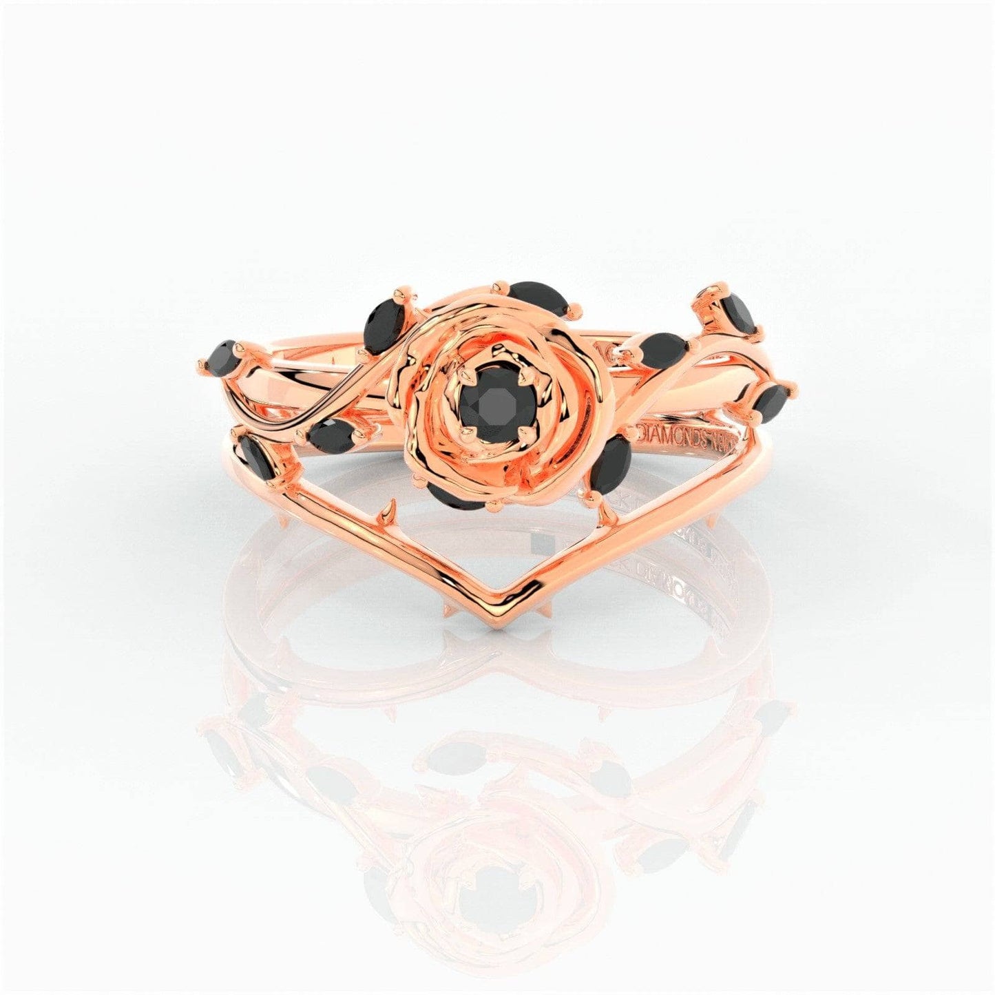 Black Rose- .50ct Round Cut Diamond 14K Gold Modern Goth Engagement Ring