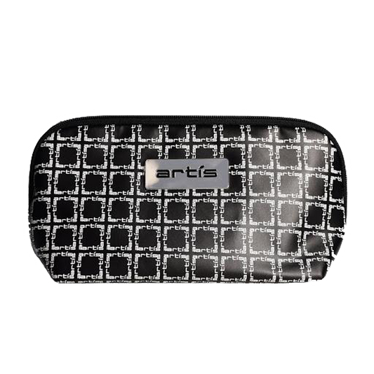 Black Clutch With White Logo Pattern