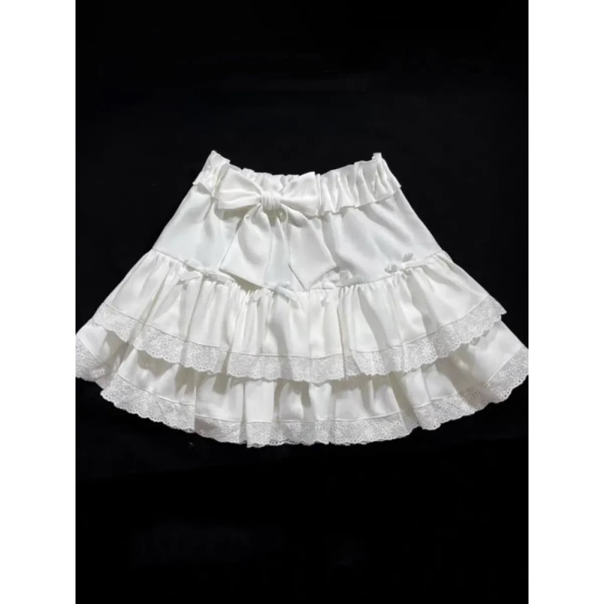 Sweet Bow Lace Ruffles Pleated Skirt - Kawaii Cake Skirt