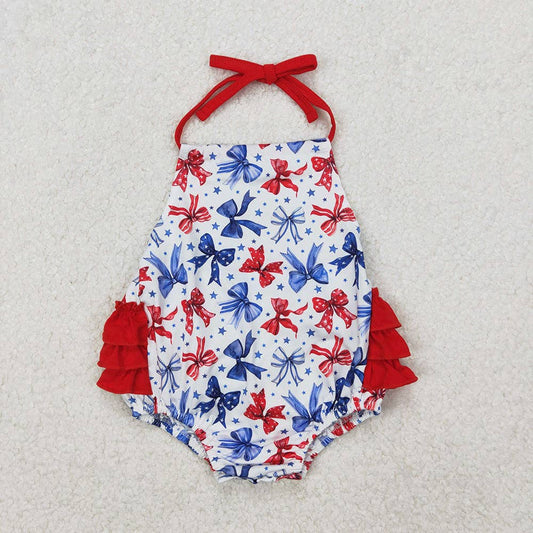 Baby Infant Girls 4th of July Bows Halter Rompers