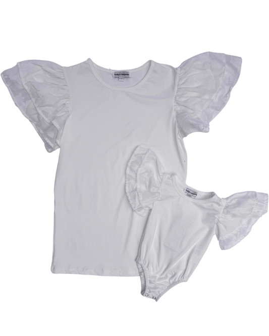 Cailyn Layered Flutter Sleeve Top & Leotard - Cream Camelias