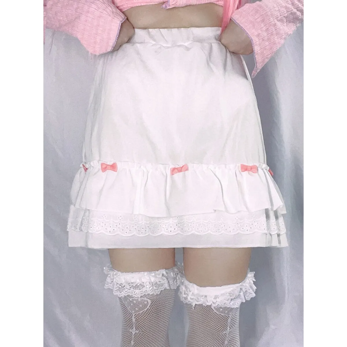 Cascading Ruffle Kawaii Skirt With Bow