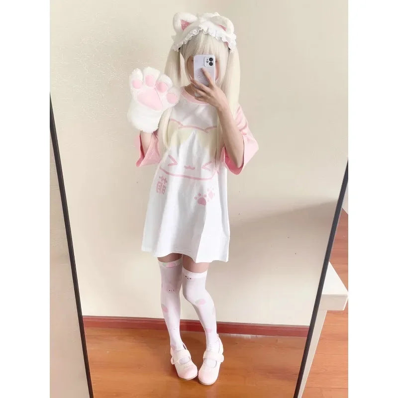 Kawaii Harajuku T-Shirt – Cute Cat Print Y2K Loose Tee
