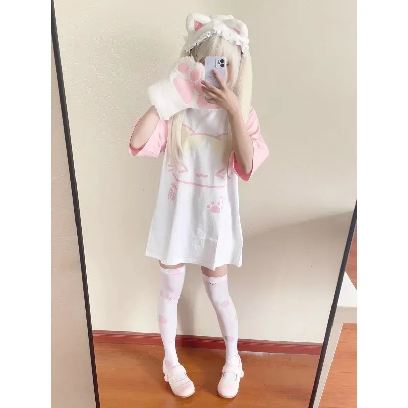 Kawaii Harajuku T-Shirt – Cute Cat Print Y2K Loose Tee