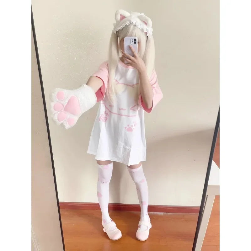 Kawaii Harajuku T-Shirt – Cute Cat Print Y2K Loose Tee