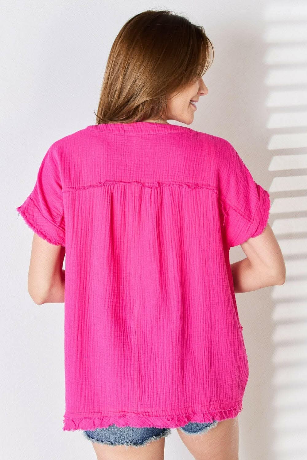 Zenana raw hem short sleeve top