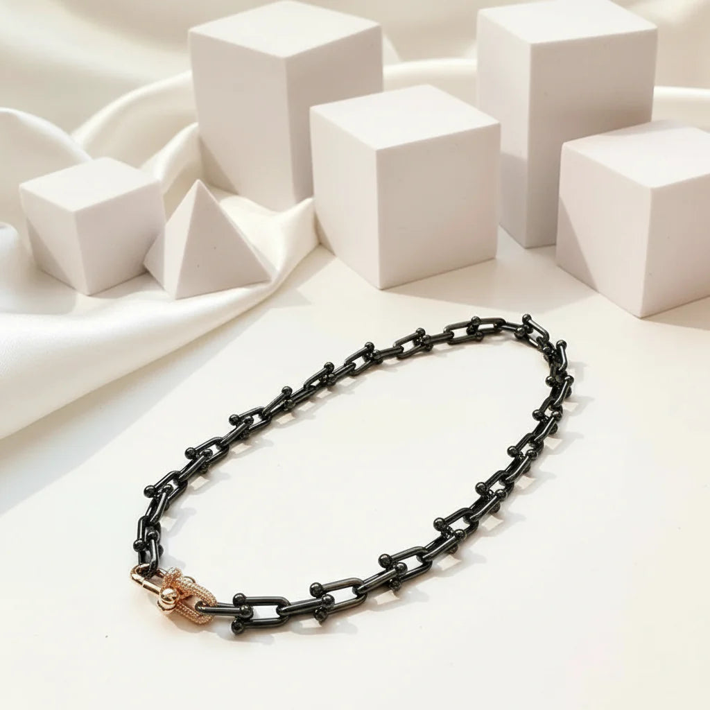 Classic Gold & Black Electroplated Gothic Necklace