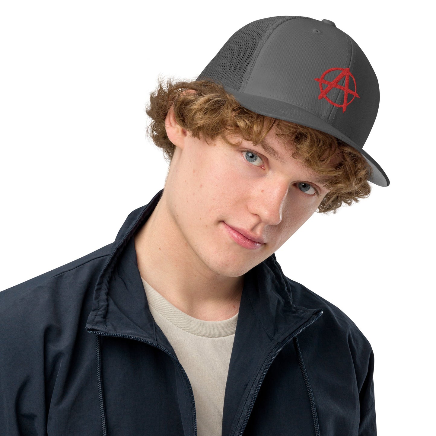 Ancom Anarchy Anarchocommunism Black & Red Closed-back trucker cap