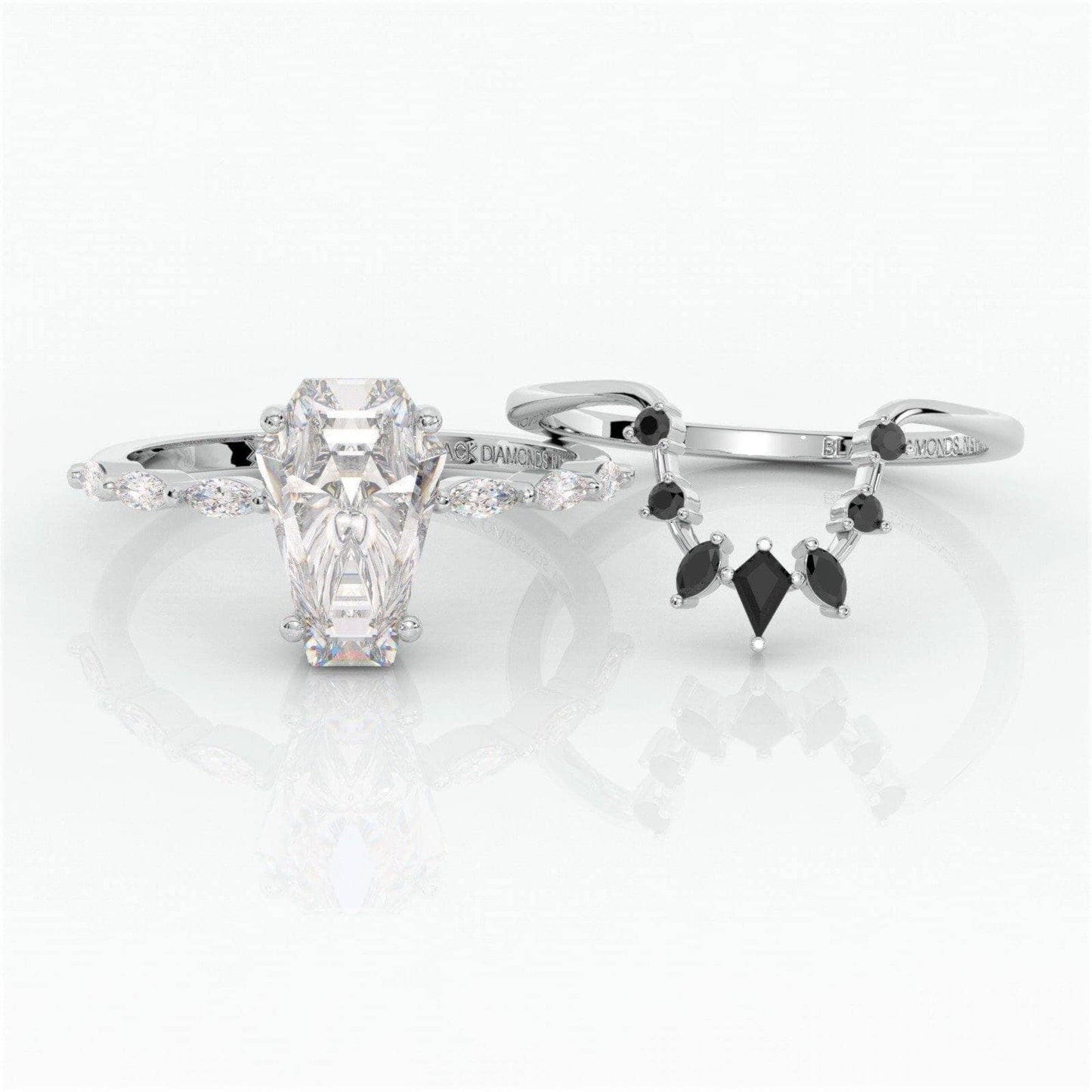 Devoted To You- Limited Coffin Cut Diamond Gothic Ring Set