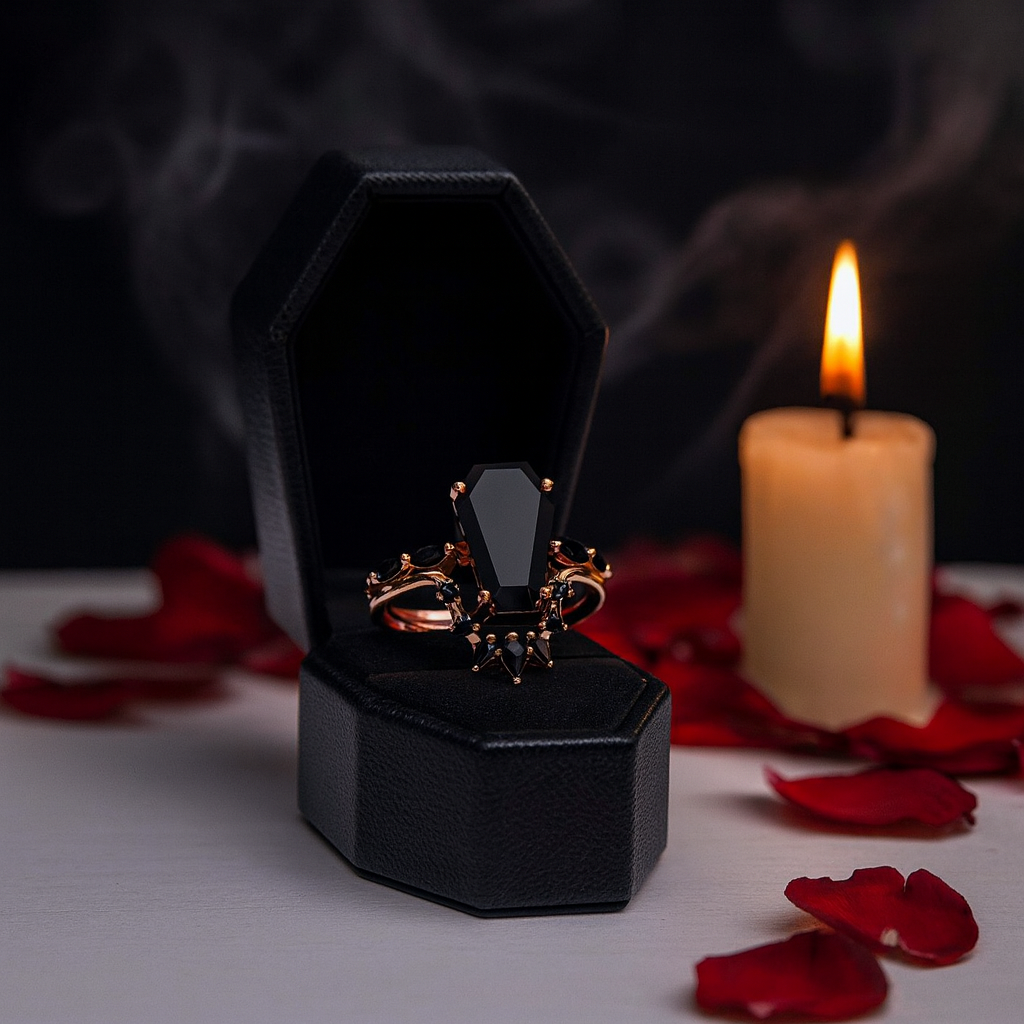 Devoted To You- Limited Coffin Cut Diamond Gothic Ring Set