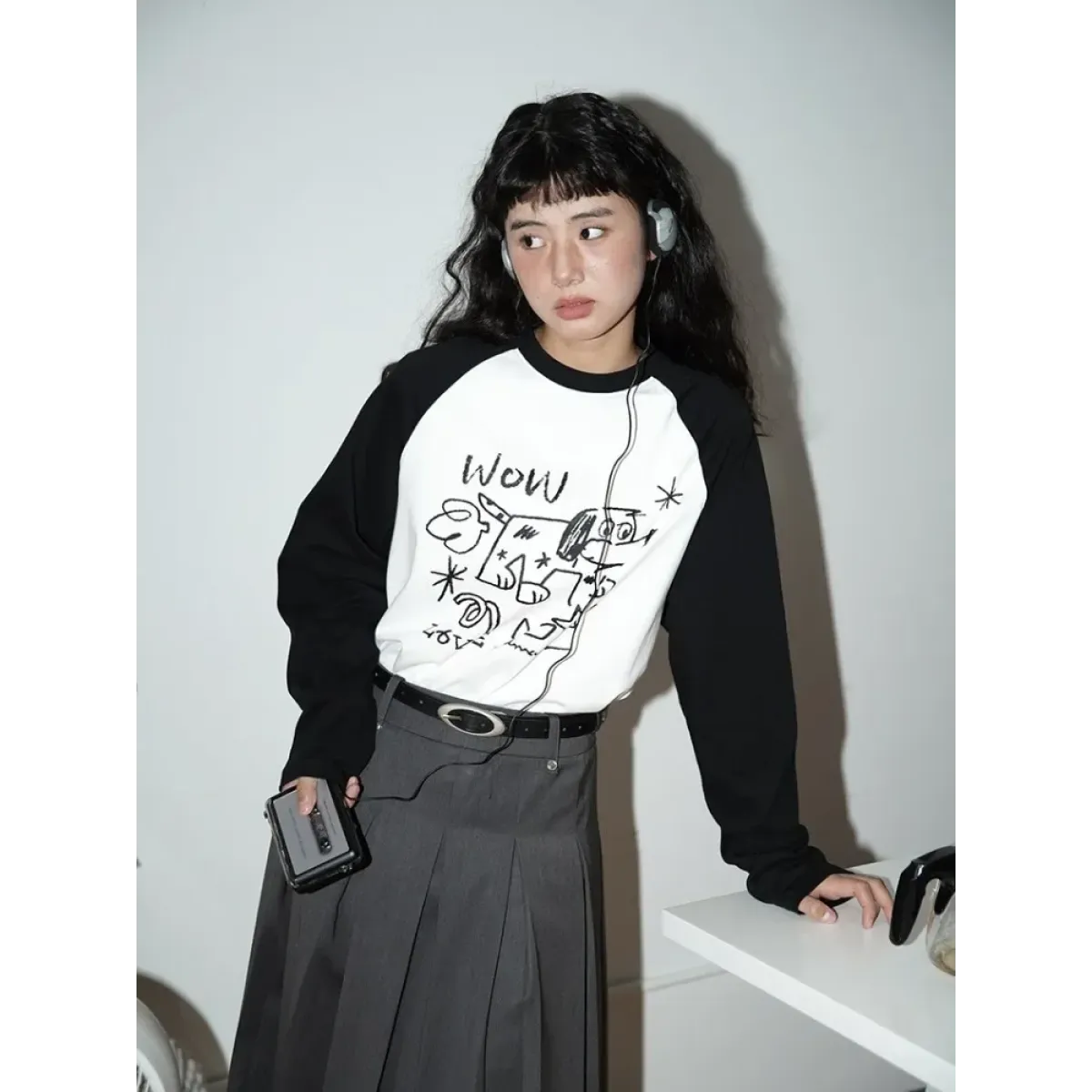 Doodle Delight Layered Tee β Quirky Sketch Art Oversized Tee