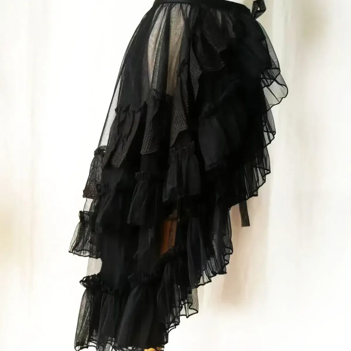 Double-Layered Waist Curtain Skirt - Asymmetrical Ruffle High-Low Cover-Up