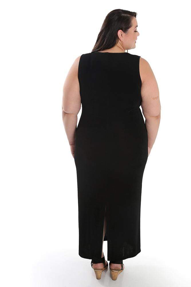 Vikki Vi Classic Black Jewel Neckline Maxi Dress