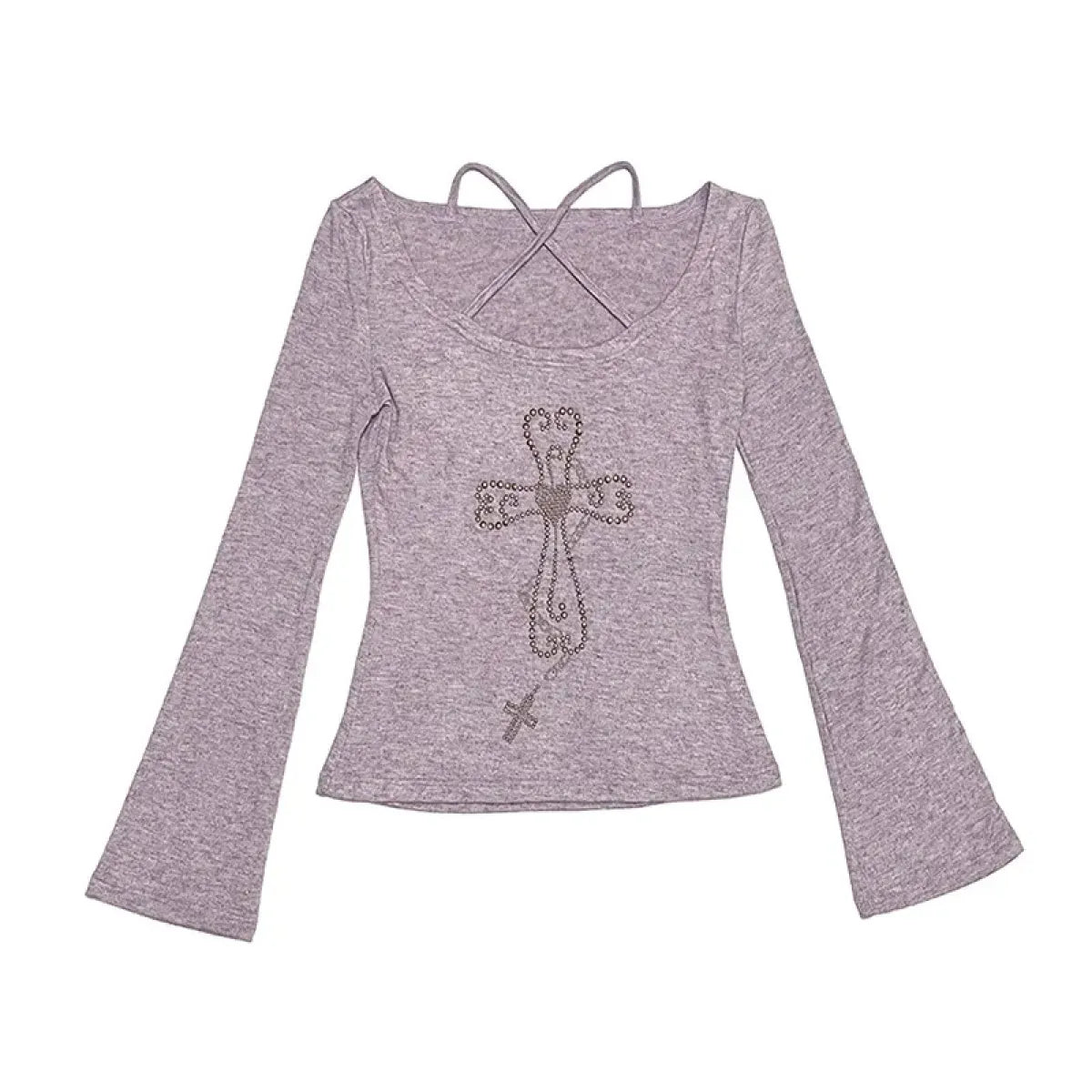 Embellished Cross Long Sleeve Tee β Spiritual Chic Top