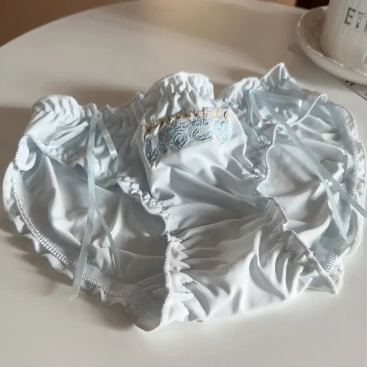 Embroidered Ruffle Ice Silk Mid-Waist Panties – Kawaii Lingerie
